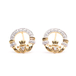 Gold and Diamond Claddagh Stud Earrings