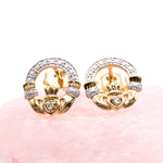 Gold and Diamond Claddagh Stud Earrings