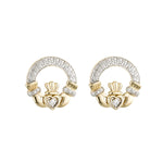 Gold and Diamond Claddagh Stud Earrings
