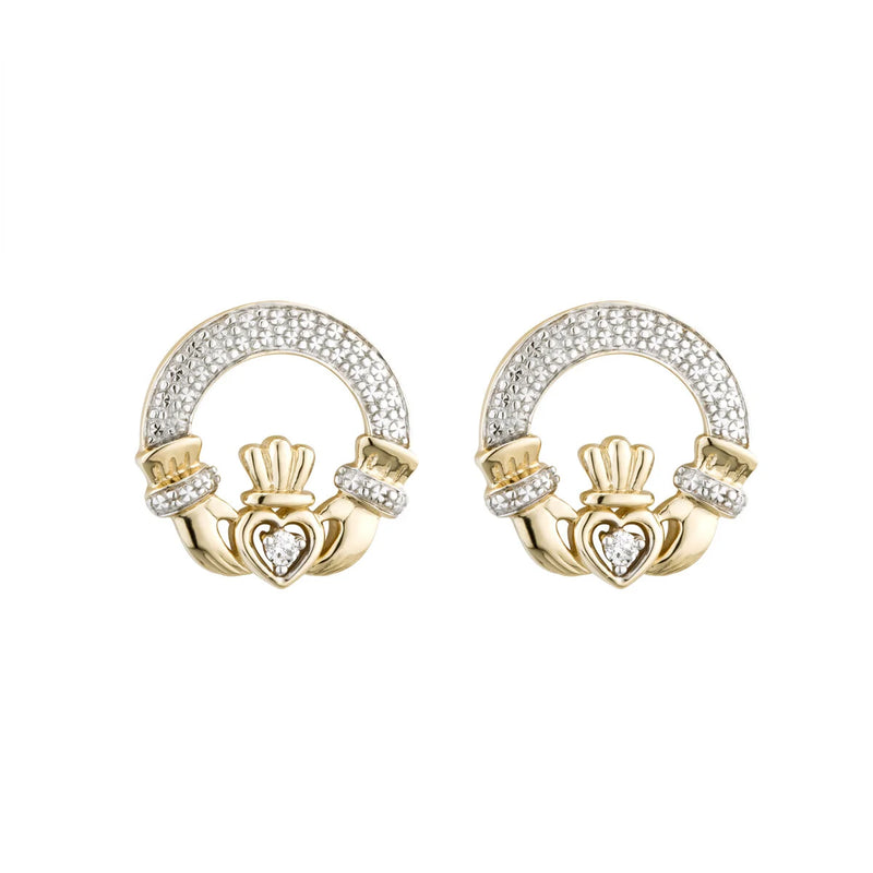 Gold and Diamond Claddagh Stud Earrings