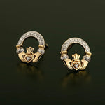Gold and Diamond Claddagh Stud Earrings