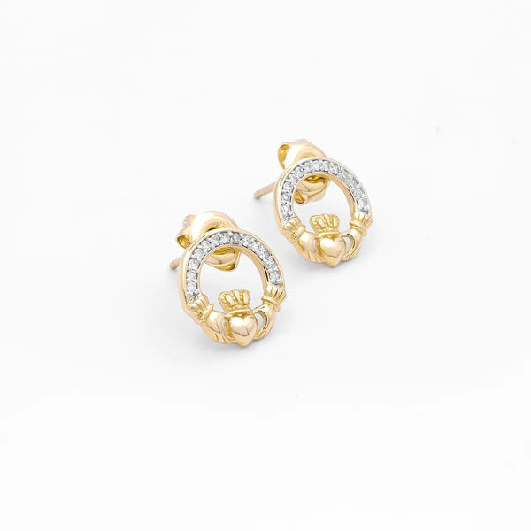 Gold Claddagh Earrings with Lab Diamonds