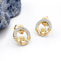 Gold Claddagh Earrings with Lab Diamonds