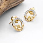 Gold Claddagh Earrings with Lab Diamonds