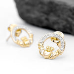Gold Claddagh Earrings with Lab Diamonds