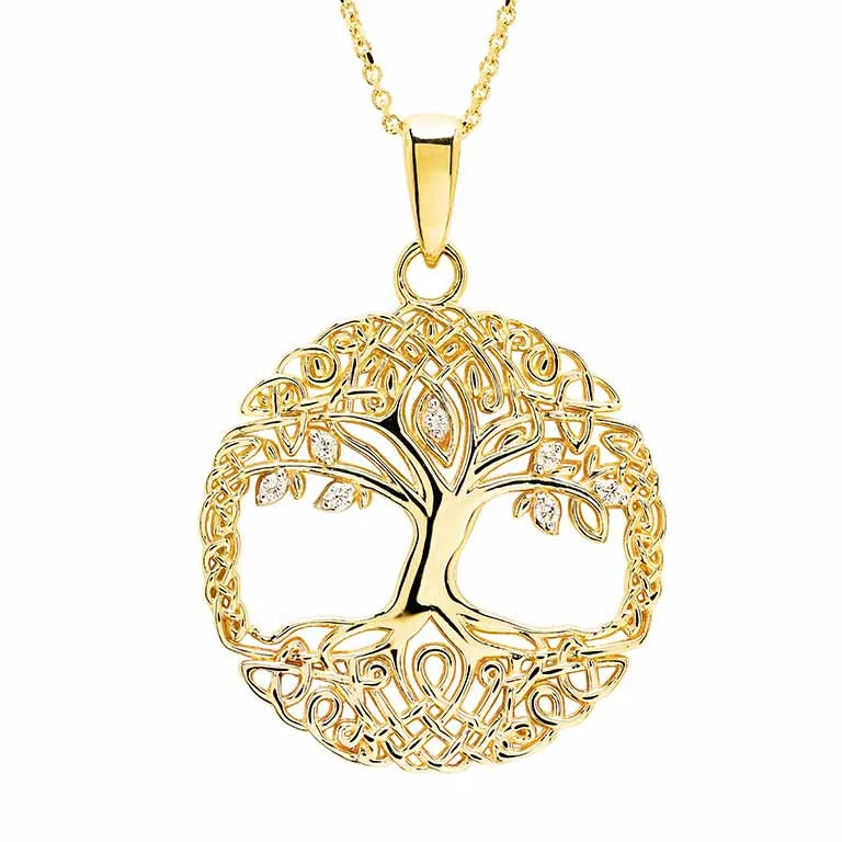 14k Gold Diamond Celtic Tree of Life Necklace