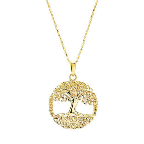 14k Gold Diamond Celtic Tree of Life Necklace
