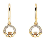 Gold Claddagh Drop Earrings with Lab Diamonds