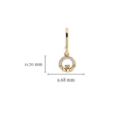 Gold Claddagh Drop Earrings with Lab Diamonds