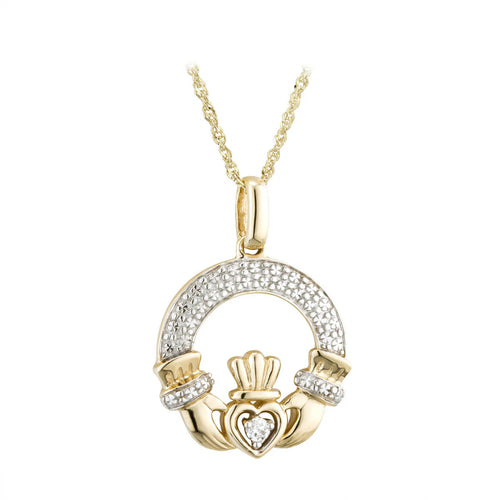 Gold and Diamond Claddagh Necklace
