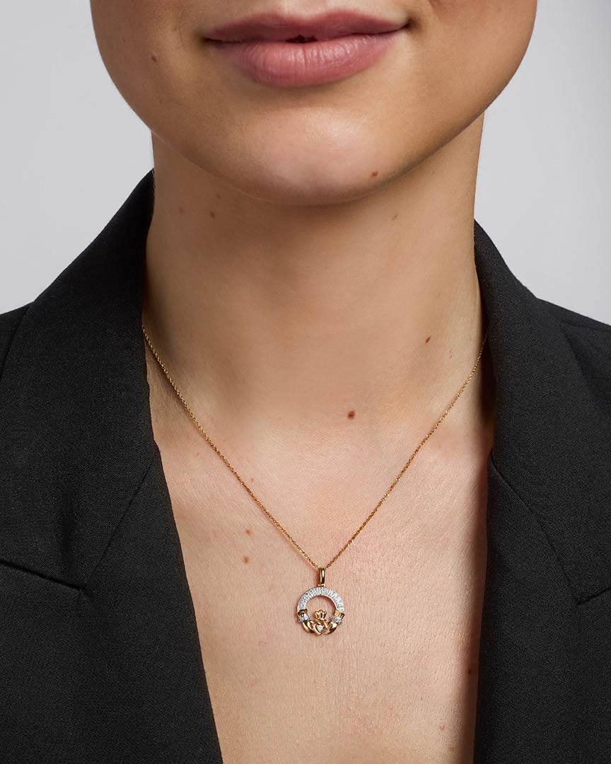 Gold and Diamond Claddagh Necklace – view 3