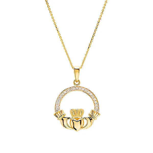 Gold Claddagh Necklace with Lab Diamonds