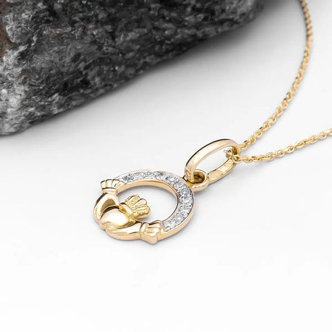 Gold Claddagh Necklace with Lab Diamonds
