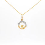 Gold Claddagh Necklace with Lab Diamonds