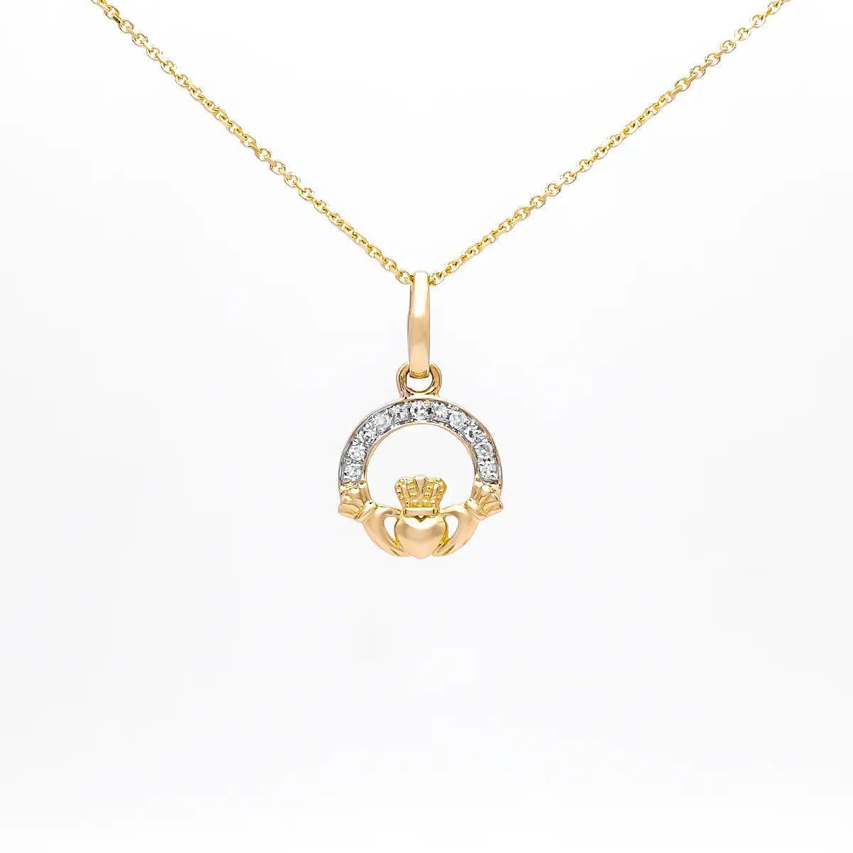 Gold Claddagh Necklace with Lab Diamonds – view 4