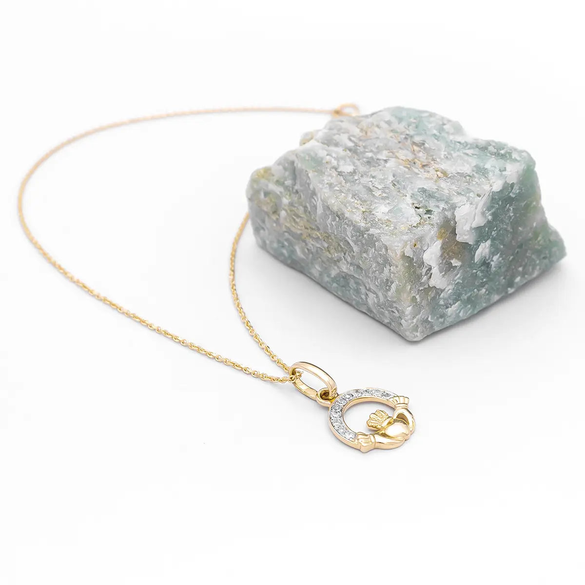 Gold Claddagh Necklace with Lab Diamonds – view 5