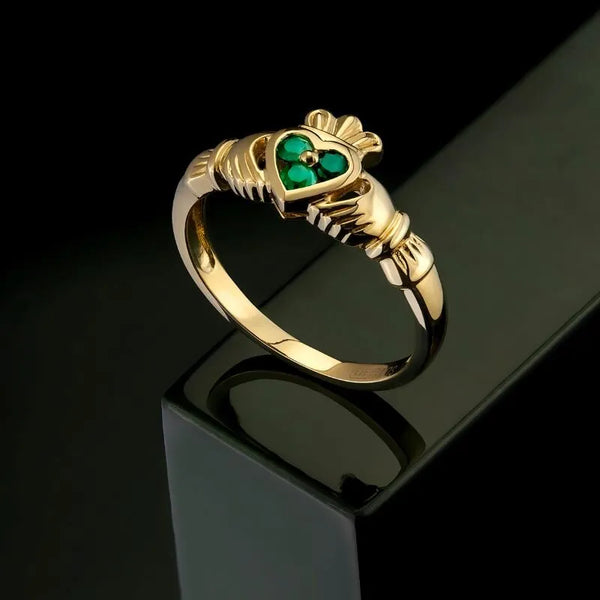 Gold Emerald Claddagh Ring