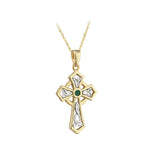 Two Tone Gold Emerald Celtic Cross Necklace