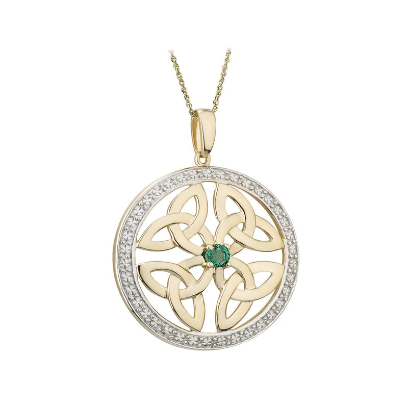 Gold Trinity Knot Emerald Pendant