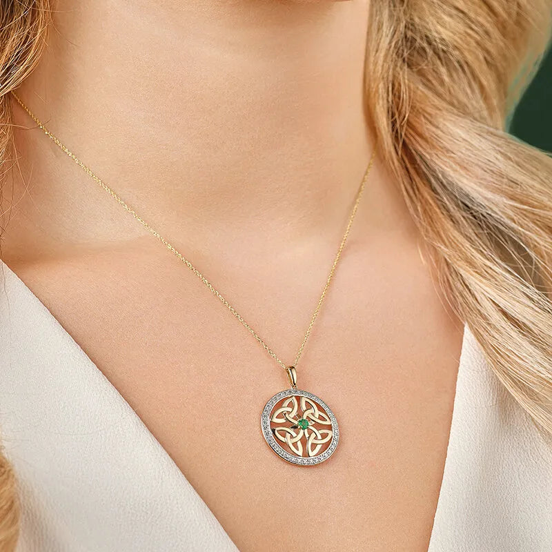 Gold Trinity Knot Emerald Pendant – view 2