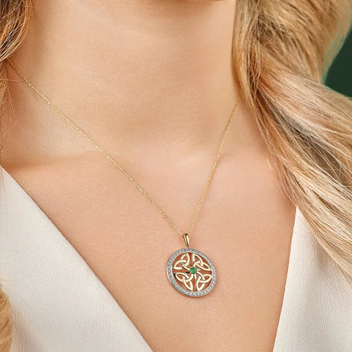 Gold Trinity Knot Emerald Pendant