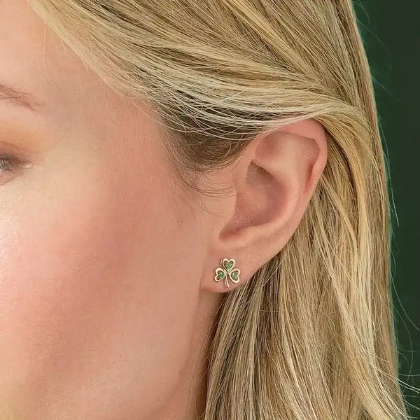 Emerald Shamrock Stud Earrings