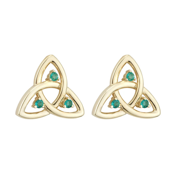 Gold Trinity Knot Stud Earrings with Emeralds
