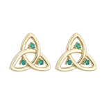 Gold Trinity Knot Stud Earrings with Emeralds