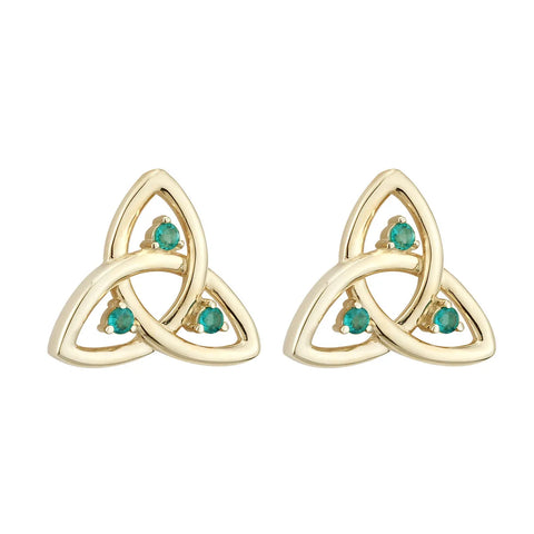 Gold Trinity Knot Stud Earrings with Emeralds