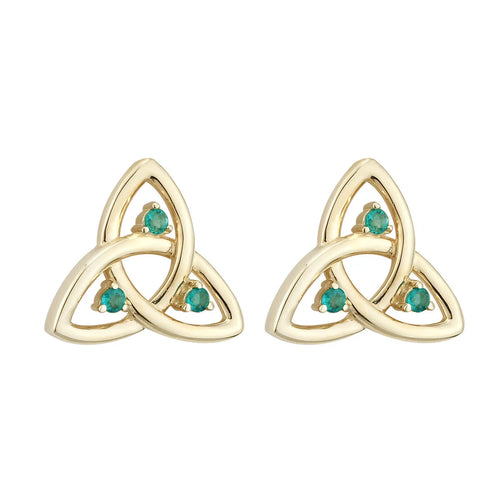 Gold Trinity Knot Stud Earrings with Emeralds