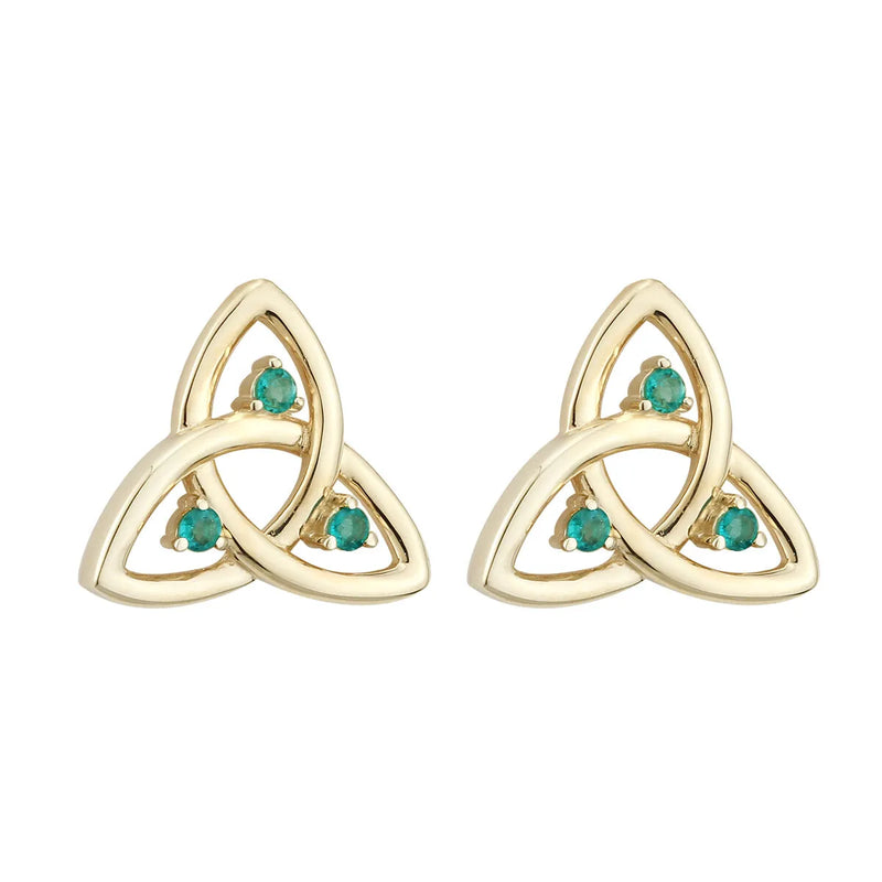 Gold Trinity Knot Stud Earrings with Emeralds