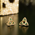 Gold Trinity Knot Stud Earrings with Emeralds