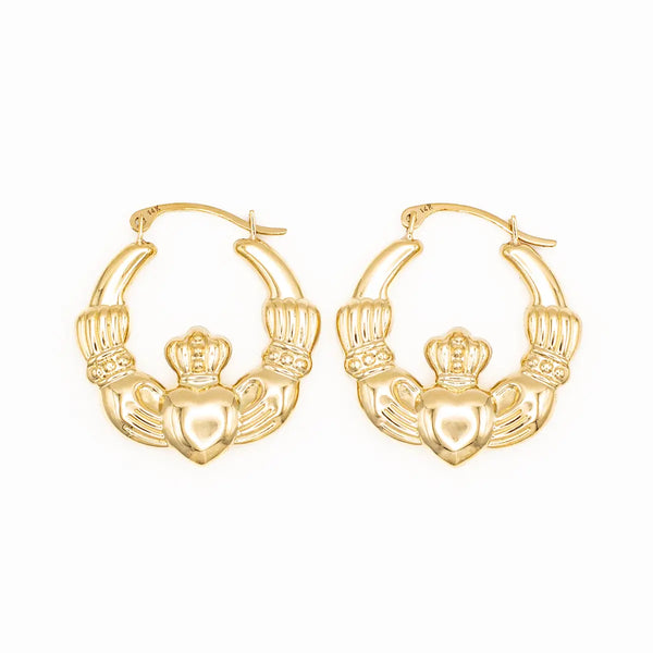 Gold Claddagh Creole Hoop Earrings