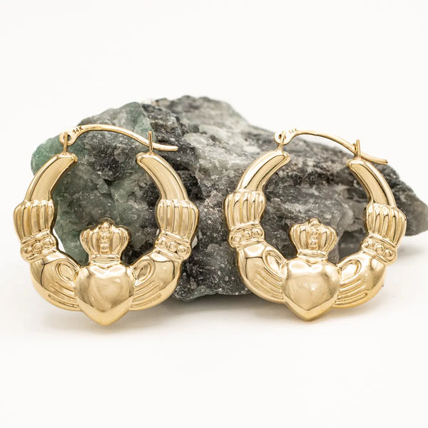Gold Claddagh Creole Hoop Earrings
