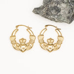 Gold Claddagh Creole Hoop Earrings