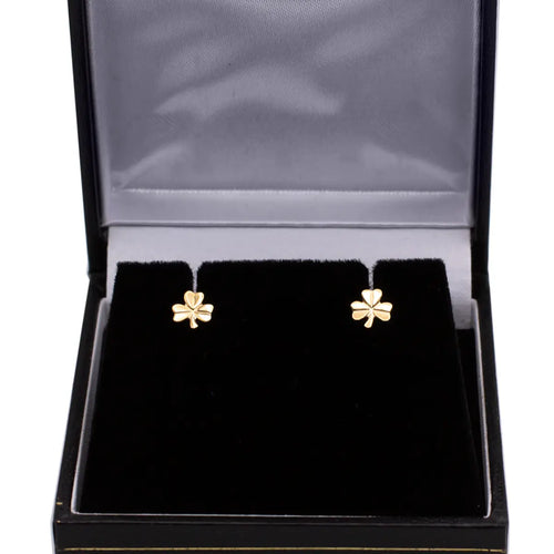 Gold Irish Shamrock Stud Earrings