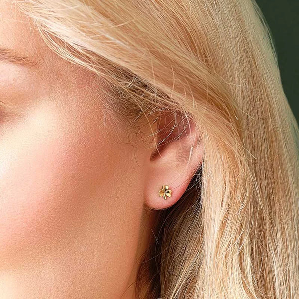 Gold Irish Shamrock Stud Earrings