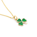 Gold Shamrock Necklace Inlaid With Green Enamel