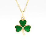 Gold Shamrock Necklace Inlaid With Green Enamel