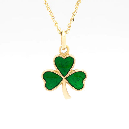 Gold Shamrock Necklace Inlaid With Green Enamel