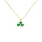 Gold Shamrock Necklace Inlaid With Green Enamel