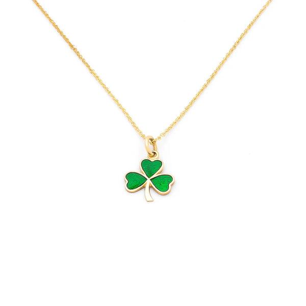 Gold Shamrock Necklace Inlaid With Green Enamel