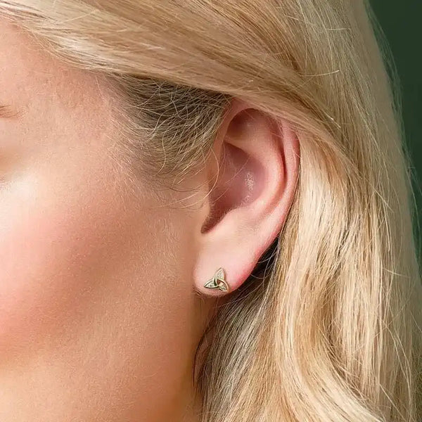Gold Trinity Knot Stud Earrings With Diamonds