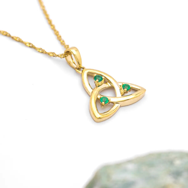 Gold Trinity Knot Necklace With Emeralds