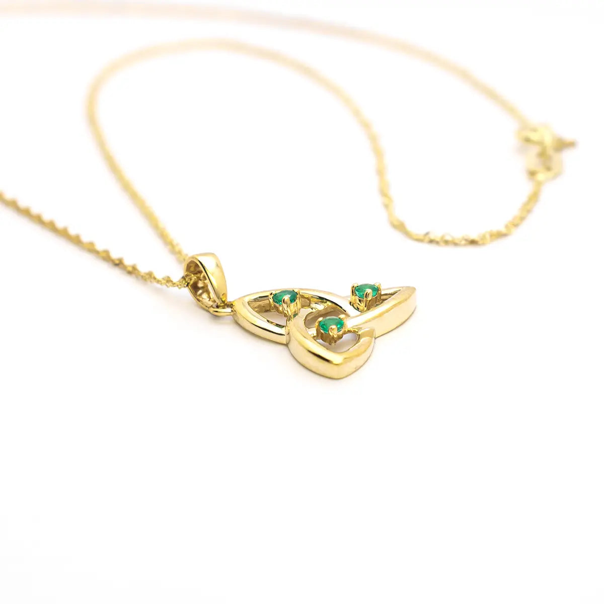 Gold Trinity Knot Necklace With Emeralds – view 4