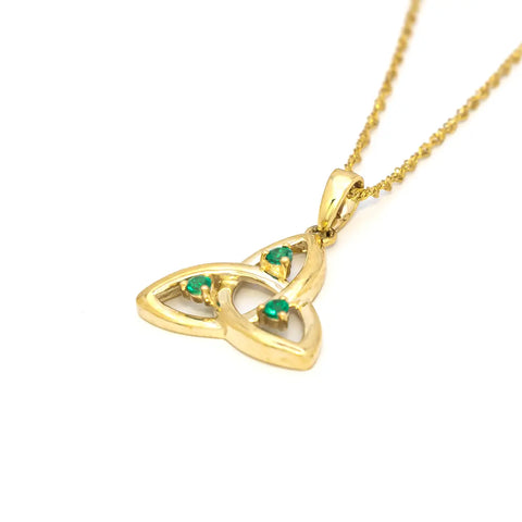 Gold Trinity Knot Necklace With Emeralds
