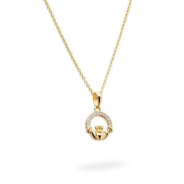 Gold Vermeil Claddagh Necklace with Cubic Zirconia