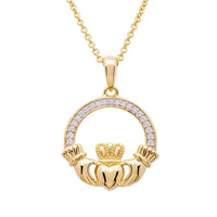 Gold Vermeil Claddagh Necklace with Cubic Zirconia