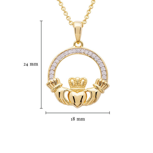 Gold Vermeil Claddagh Necklace with Cubic Zirconia