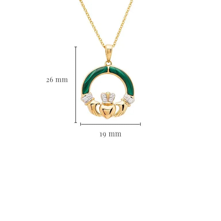 Gold Vermeil Malachite Claddagh Necklace – view 2